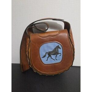 Handmade Artisan Genuine Leather Black Horse Flap Saddle Handbag Leather Stitch